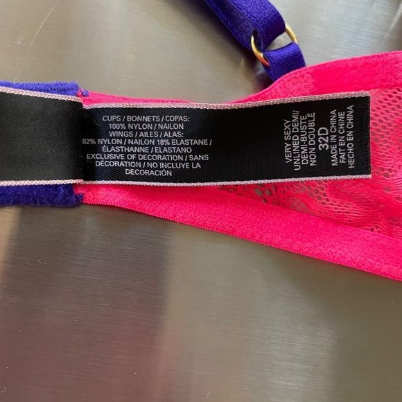 Victoria's Secret Very Sexy Neon Pink and Purple Underwire Unlined Demi Bra 32D - Picture 4 of 5